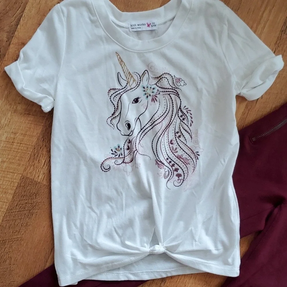 Knit Works‎ Girls Unicorn Short Sleeve Outfit Size 6/6X